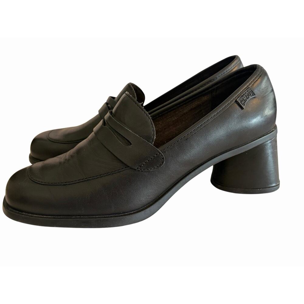 NEW Camper Kiara Penny Loafer •39/8•Heeled Pump Black Leather Anthropologie $248 - Picture 4 of 10